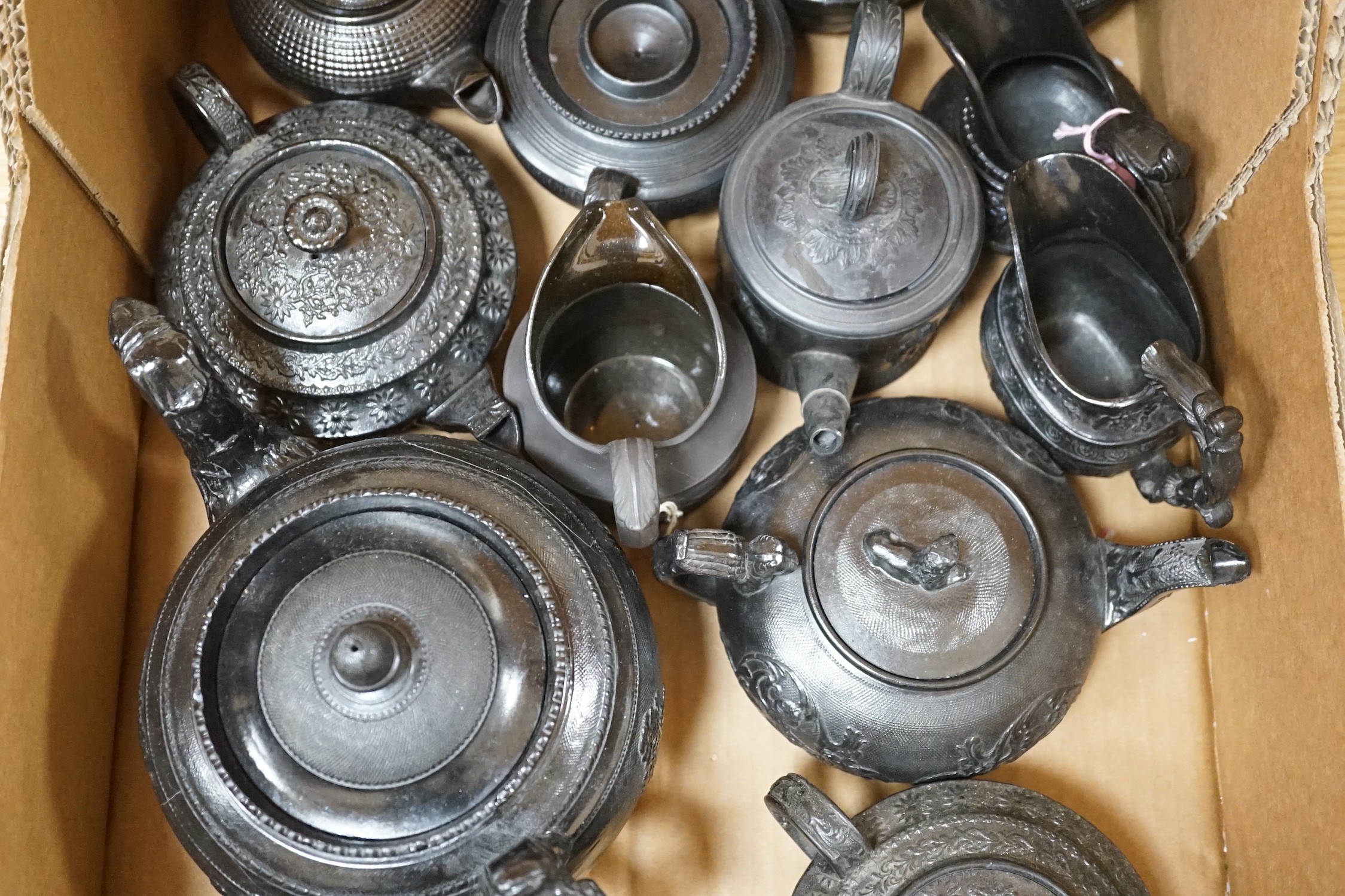 A selection of Jackfield type black glazed teapots, 19th century